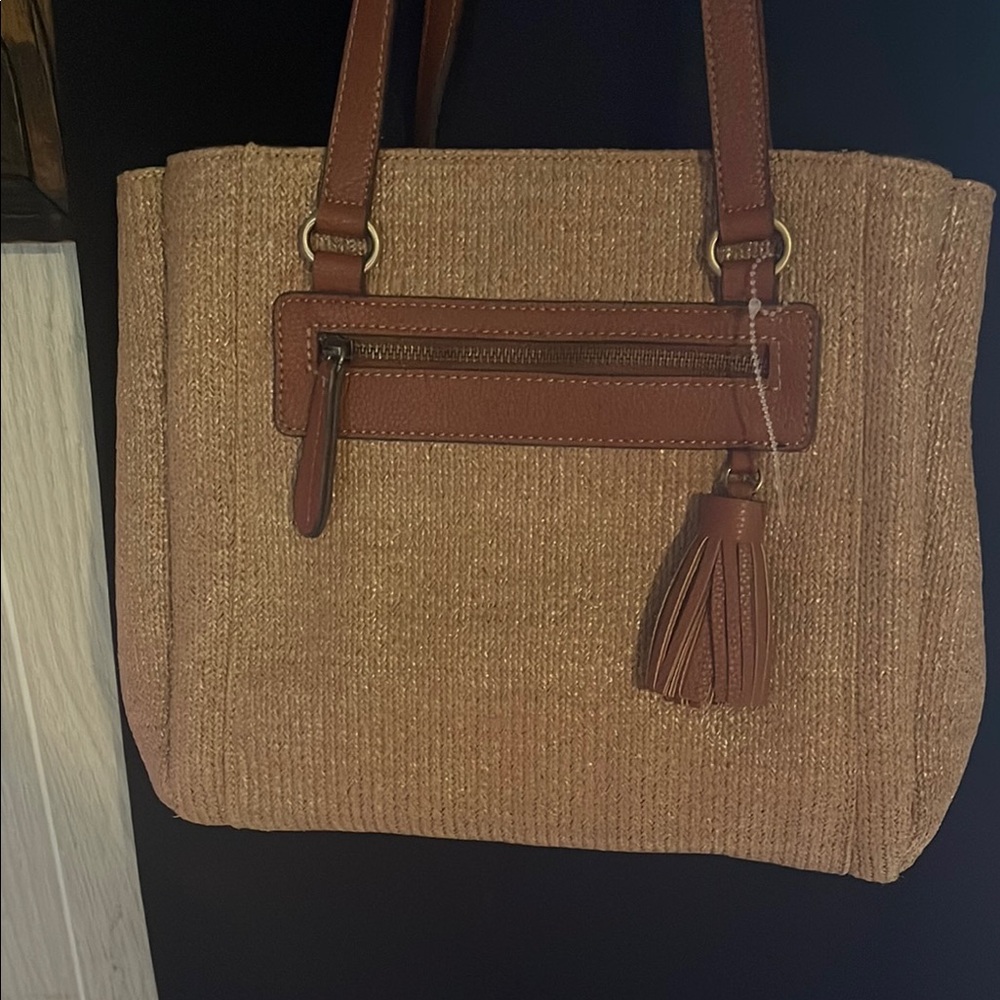 St. John's Bay Tan Tote with Leather Accents